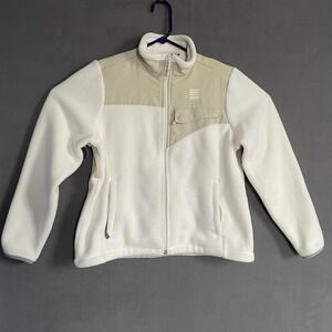 LANDS' END Women's Ivory Full Zip Fleece 10-12 M/P  Very Nice!